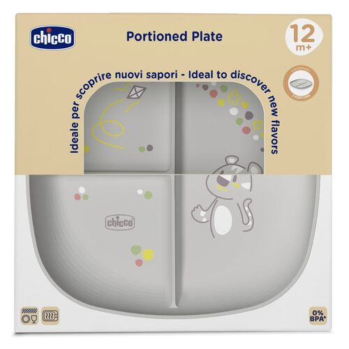 CHICCO PLATO COMPARTIMENTOS OSITO +12M  GRIS