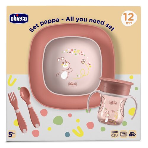 CHICCO SET ALIMENTACION OSITO 12M+ ROSA