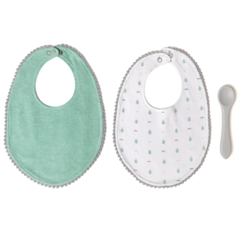 KIOKIDS SET SALVIA DE DOS BABEROS Y CUCHARA