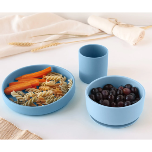 KIOKIDS SET VAJILLA 3 PIEZAS SILICONA AZUL
