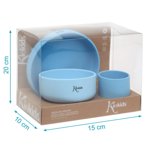 KIOKIDS SET VAJILLA 3 PIEZAS SILICONA AZUL