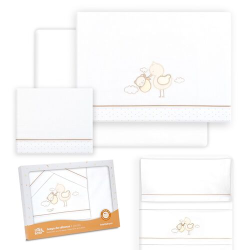 INTERBABY TRIPTICO MINICUNA CIGUEÑA OSO BCO/BEIG