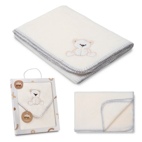 INTERBABY MANTA BORDADA OSO LAZO BEIGE 80X110