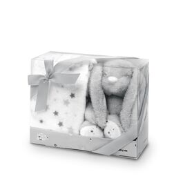 INTERBABY PELUCHE+MANTA ESTRELLA CONEJO GRIS