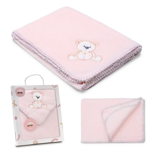 INTERBABY MANTA BORDADA OSO LAZO ROSA 80X110