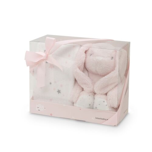INTERBABY PELUCHE+MANTA ESTRELLA CONEJO ROSA