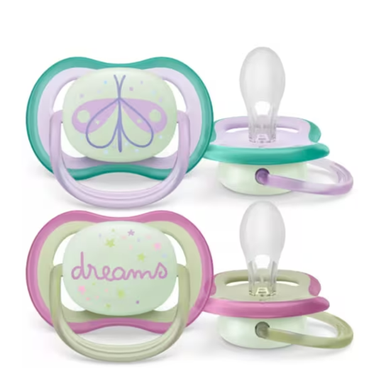 AVENT 2 CHUPETES ULTRA AIR NOCTURNO 0-6 NIÑA DEC.