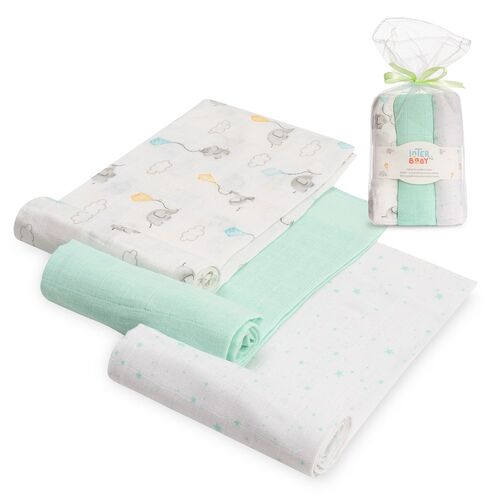 INTERBABY PACK 3 GASAS ELEFANTES ESTRELLAS VERDE