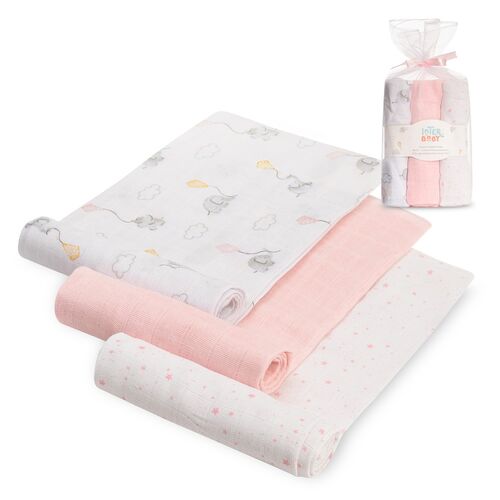 INTERBABY PACK 3 GASAS ELEFANTES ESTRELLAS ROSA