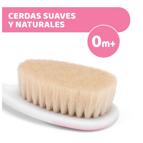 CHICCO CEPILLO Y PEINE ROSA PELO NATURAL