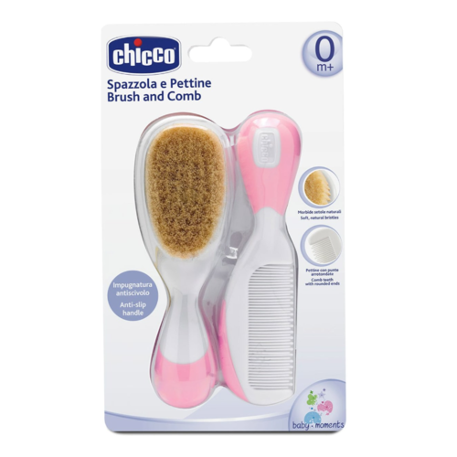 CHICCO CEPILLO Y PEINE ROSA PELO NATURAL