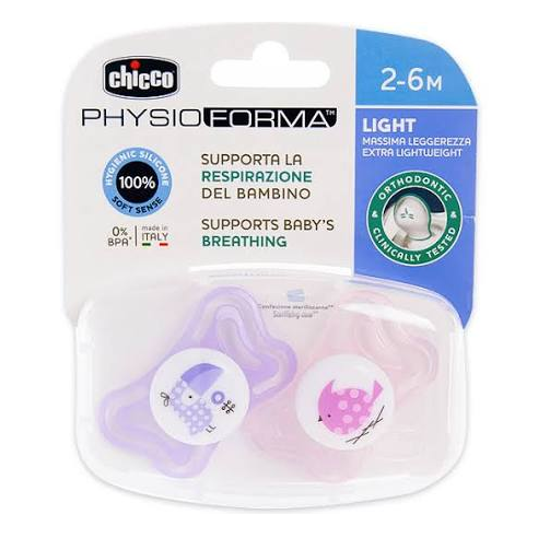 CHICCO 2 CHUPETES PHYSIOFORMA LIGHT LILA/ROSA 2-6M