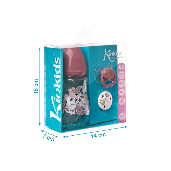 KIOKIDS SET BIBERON, CHUPETE Y PINZA ROSA