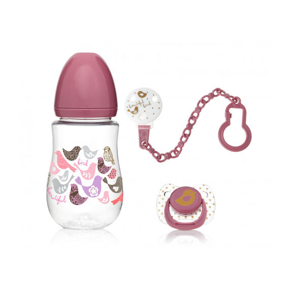 KIOKIDS SET BIBERON, CHUPETE Y PINZA ROSA