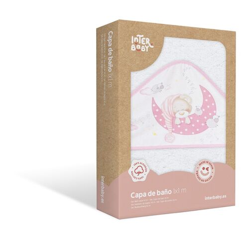 INTERBABY CAPA BAÑO 1X1 BEAR SLEEPING BCO/ROSA