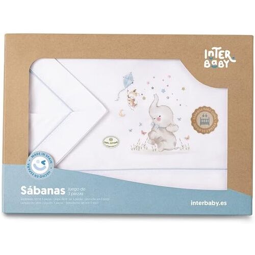 INTERBABY TRIPTICO CUNA ELEFANTE BCO/AZUL