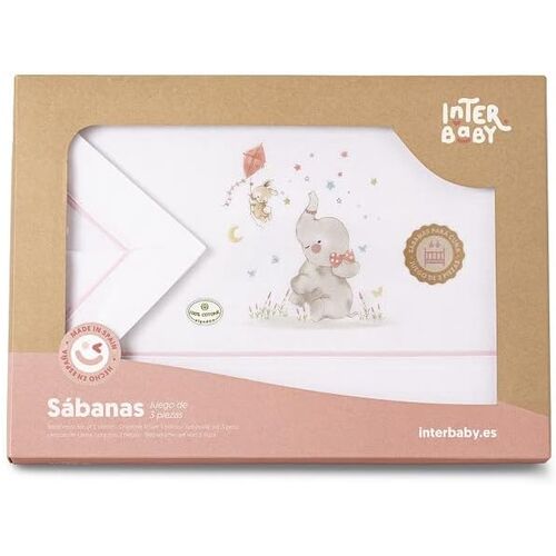 INTERBABY TRIPTICO CUNA ELEFANTE BCO/ROSA