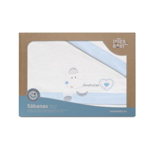 INTERBABY TRIPTICO CUNA FRANELA CORAZON BCO/AZUL