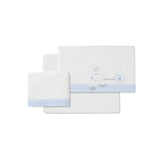 INTERBABY TRIPTICO CUNA FRANELA CORAZON BCO/AZUL