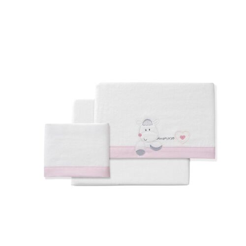 INTERBABY TRIPTICO CUNA FRANELA CORAZON AMOROSO BCO/ROSA