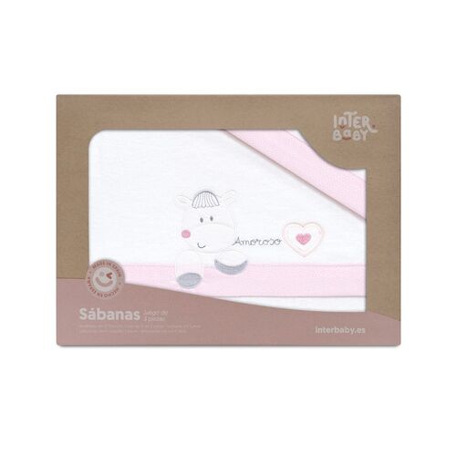 INTERBABY TRIPTICO CUNA FRANELA CORAZON AMOROSO BCO/ROSA