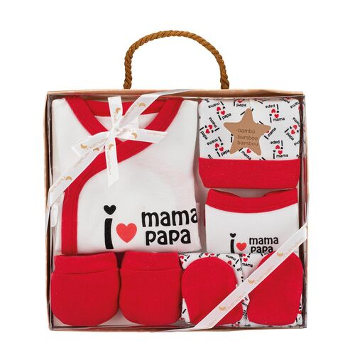 INTERBABY SET REGALO 5 PZAS I MAMA/PAPA ROJO BAMBU