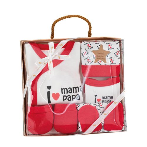 INTERBABY SET REGALO 5 PZAS I MAMA/PAPA ROJO BAMBU