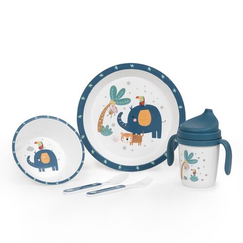 INTERBABY SET VAJILLA 5 PCS JUNGLA AZUL