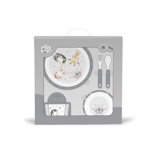 INTERBABY SET VAJILLA 5 PCS ANIMALES ACUARELA GRIS