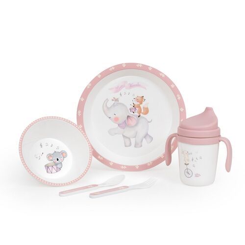 INTERBABY SET VAJILLA 5 PCS MUSIC ROSA