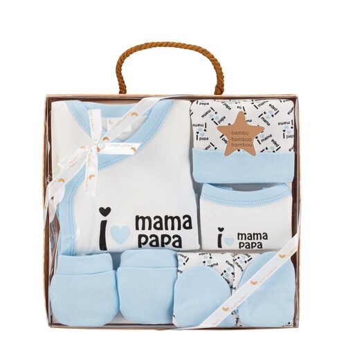 INTERBABY SET REGALO 5 PZAS I MAMA/PAPA AZUL BAMBU